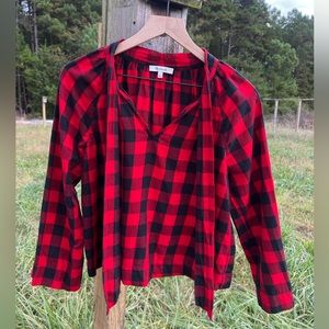 Madewell Size Small Red & Black Gingham Tie Front Long Sleeve Women’s Blouse